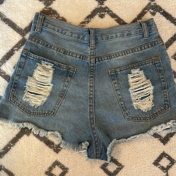 Asos High Waist Distressed Denim Shorts Sz S Color: Mid Wash Blue - Picture 2 of 3